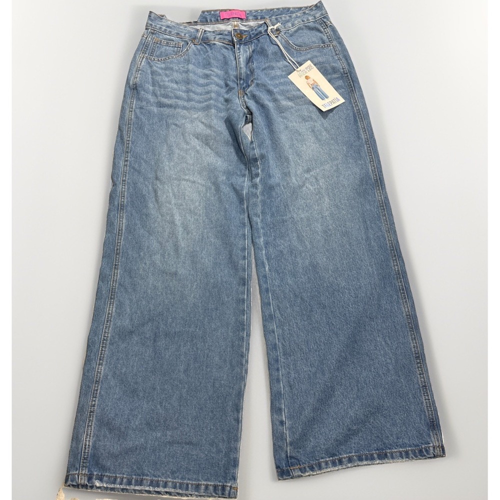 NWT Cherry Bow Embroidered Low Rise Baggy Wide Leg Jeans Pocket Denim 15/16 - Picture 6 of 8